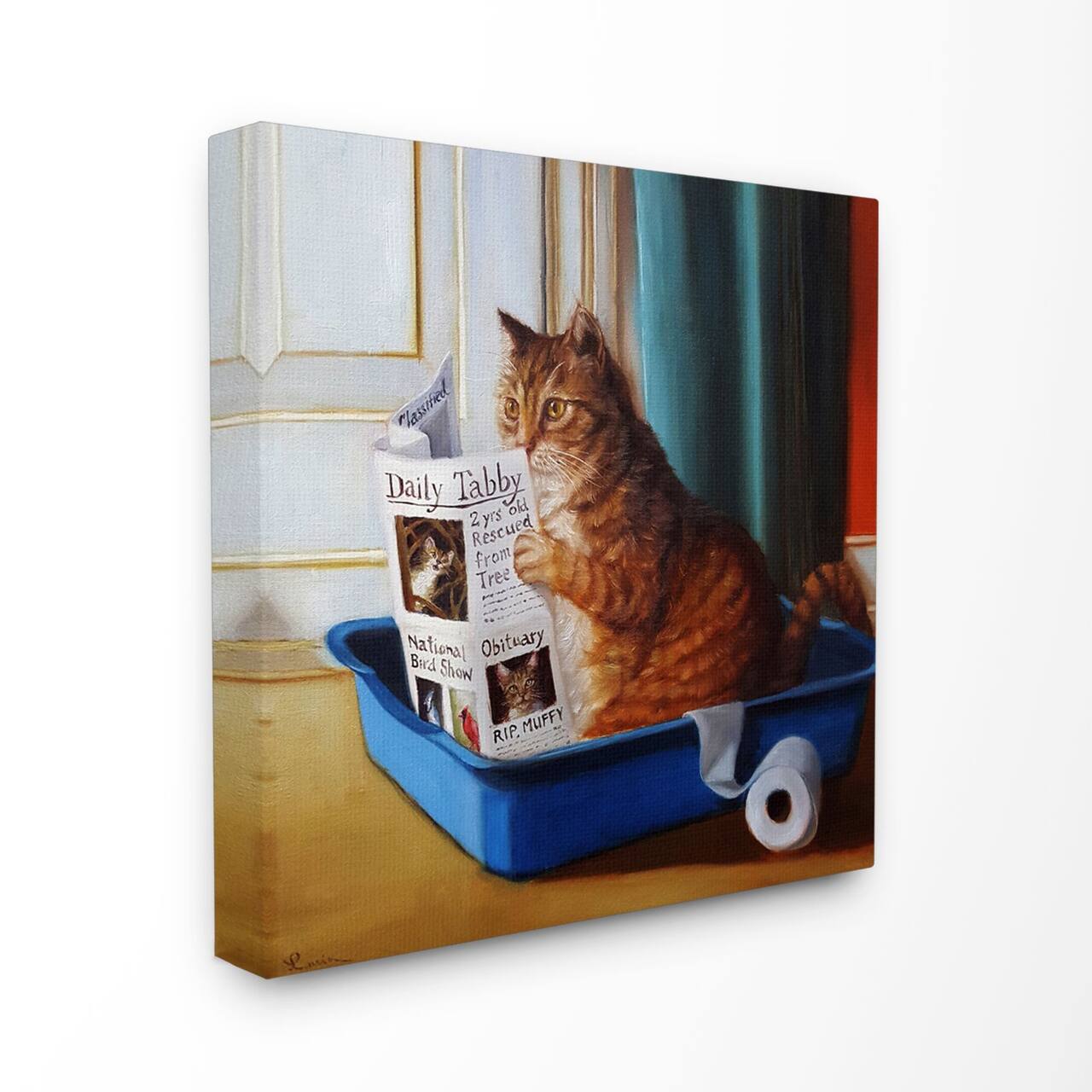 Stupell Industries Cat Reading Newspaper Wall Art